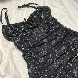 Bunched stellar black mini dress